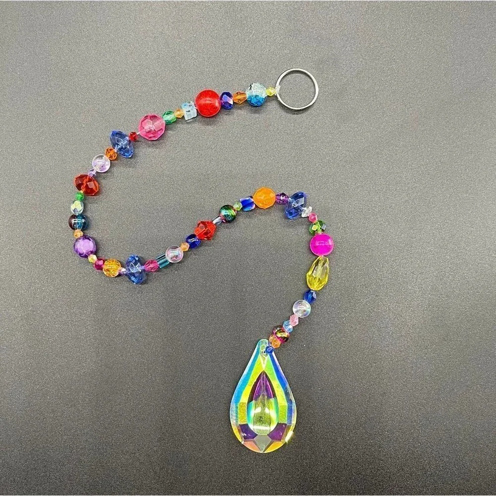Beaded Suncatcher -  Multicolored - Clear Crystal Prism - Hanging Decor